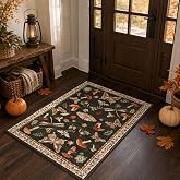 ROYHOME Mushroom Insect Washable 2x3 Rug for Entryway Door Mat Brown | Kitchen Bathroom Bedroom Small Bug Moth Cute Funky Cottage Core Whimsical Boy Rugs Low-Pile Non-Slip TPE Backing
