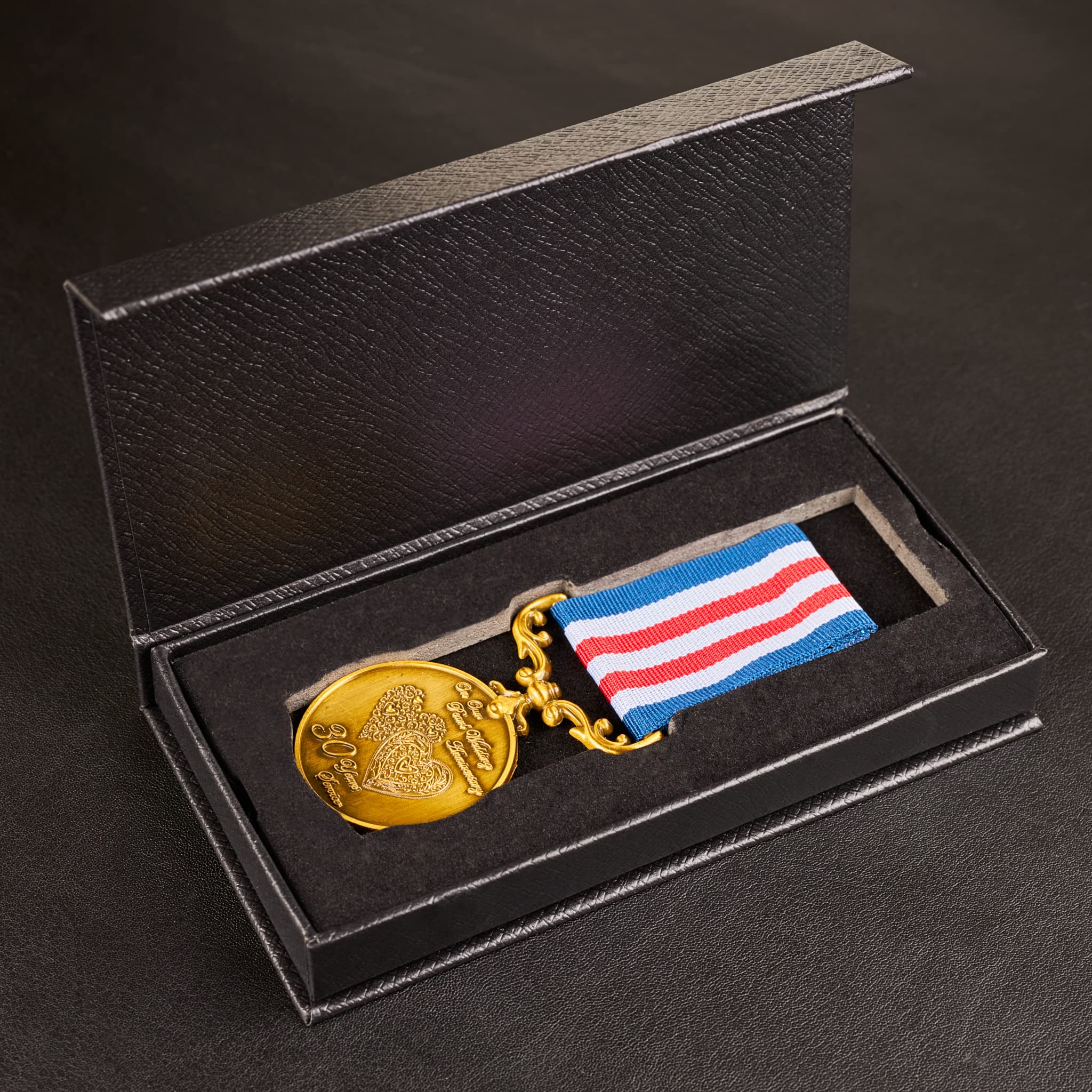 Our 30th Pearl Wedding Anniversary Medal in Presentation Case. Long/Distinguished Service and Bravery in the Field. Antique Gold. Gift/Present Husband/Wife