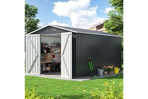 DAUSOLA 10x12 FT Outdoor Storage Shed, Metal Garden Tool Shed with Updated Frame Structure and Lockable Doors, Ideal for Garden Backyard Patio Lawn, Grey