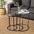 DEKOPRATİK Alya Nesting Table Set of 3 Pcs - Glass End Tables Living Room Set of with Black Metal Side Table - Round Nesting Coffee Table Set of for Stylish and Functional Decor