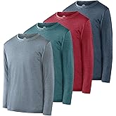 Real Essentials 4 Pack: Boys Youth Dry-Fit Moisture Wicking Active Athletic Performance Long-Sleeve T-Shirt