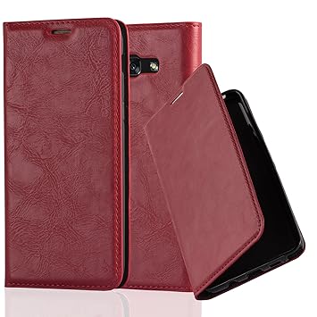 Cadorabo Hülle kompatibel mit Samsung Galaxy A3 2017 (7) Hülle in Apfel ROT Handyhülle mit Magnetverschluss, Standfunktion un