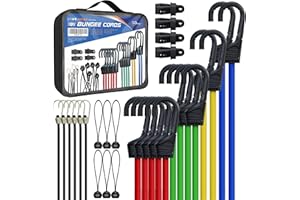 GOEASY0312 Bungee Cords Heavy Duty Outdoor - 30 PCS Bungee Cords Assorted Sizes in Carry Bag, 10", 18", 24", 32", 40" Bungee Cords with Hooks & 8" Canopy, Bungee Balls, Tarp Clips