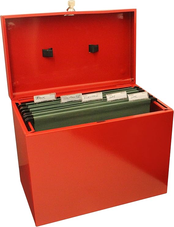 Caja archivadora de metal, tamaño A4, color rojo: Amazon.es: Oficina y papelería