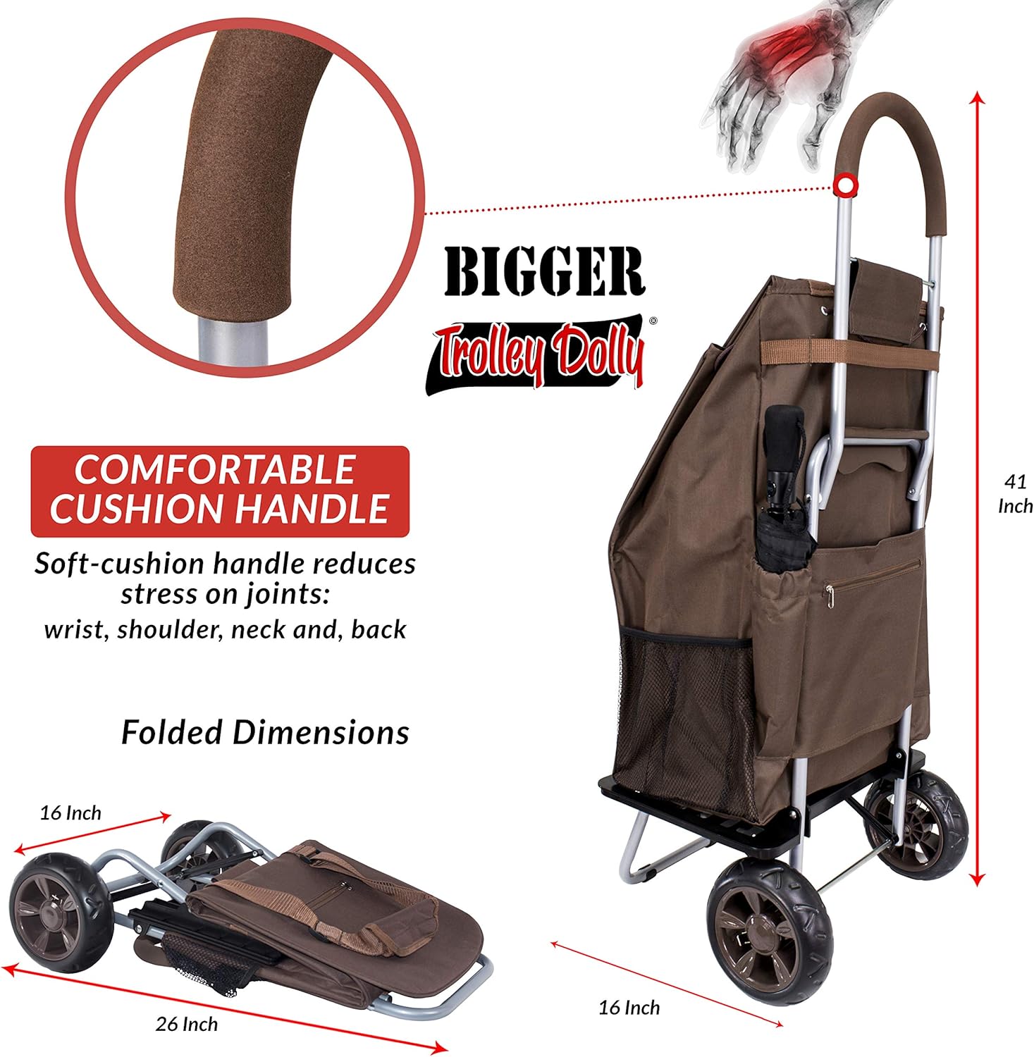 dbest products Bigger Trolley Dolly, Brown Shopping Grocery Foldable Cart: Home & Kitchen