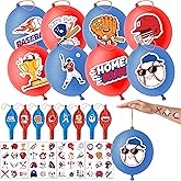 72 PCS Baseball Party Favors – 48 Pre-Cut Temporary Tattoos & 24 Baseball Punch Balloons Themed Birthday Party Decorations Supplies Favors Gifts, Goodie Bag Fillers, Classroom Rewards