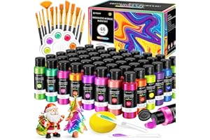 POPYOLA 64 PCS Iridescent Acrylic Paint Set with 12 Brushes, 2 Knives & Palette, 48 Colors (2oz/60ml) Art Craft Paint for Adults Kids Artists Beginners, Halloween Pumpkin Canvas Ceramic Rock Painting Kit