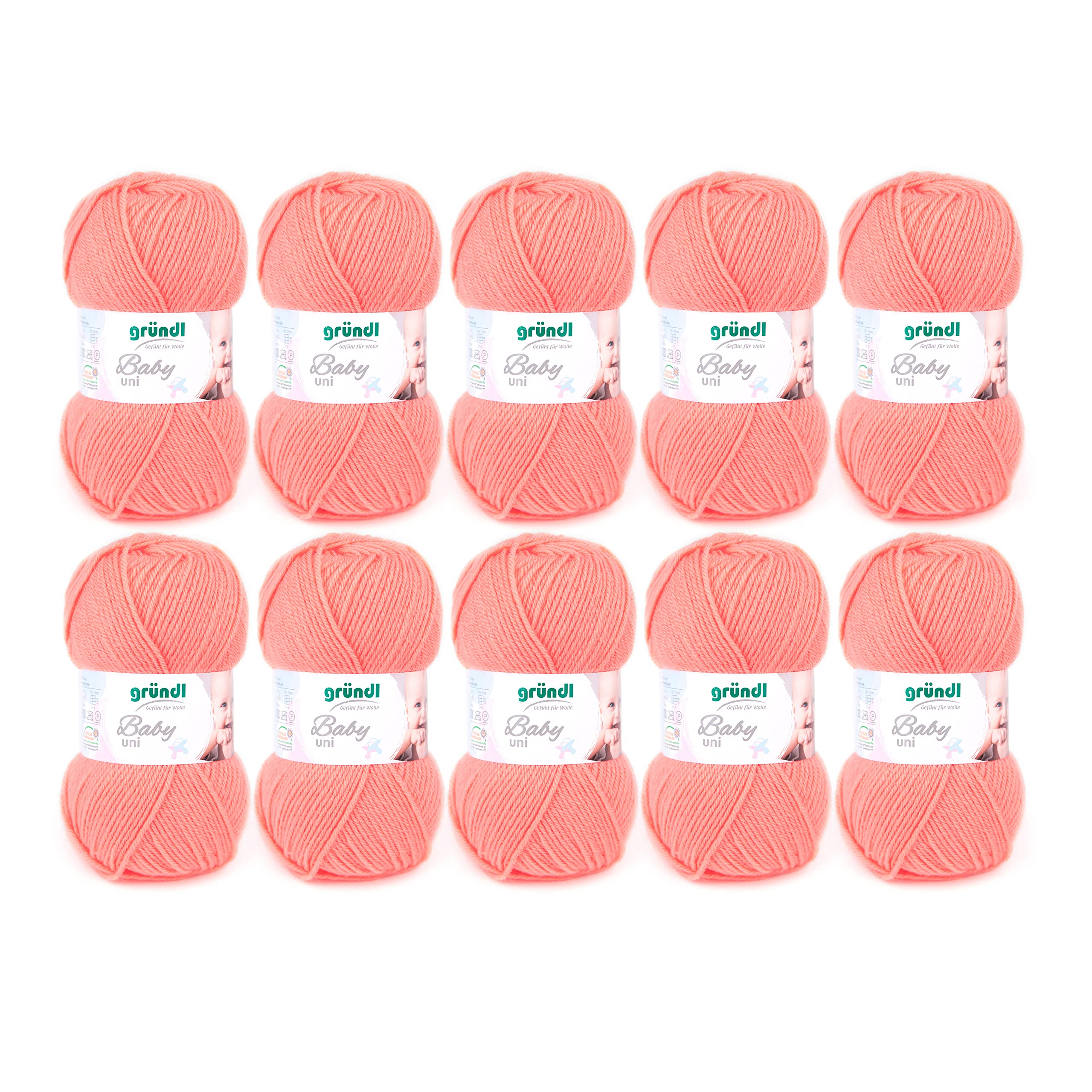 Gründl Baby Uni knitting/crochet yarn (hard wearing and easy-care, made of 70% polyacrylic and 30% polyamide, 50 g / 150 m, needle size: 3.5-4.5mm, 10 x 50 g), Apricot