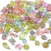 60~80PCS Cute Assorted Aesthetic Beads, Bohemia Acrylic Beads, Metal Enlaced Transparent Aesthetic Bead, Heart Butterfly Flower Round Oval Czech Bead for Bracelet, Earring, Necklace and DIY Craft