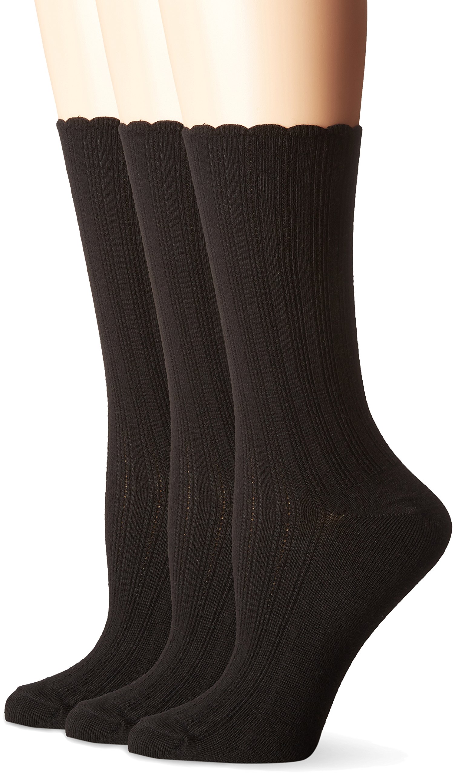 No Nonsense Women's Scallop Pointelle Sock 3Pack Black 410 New