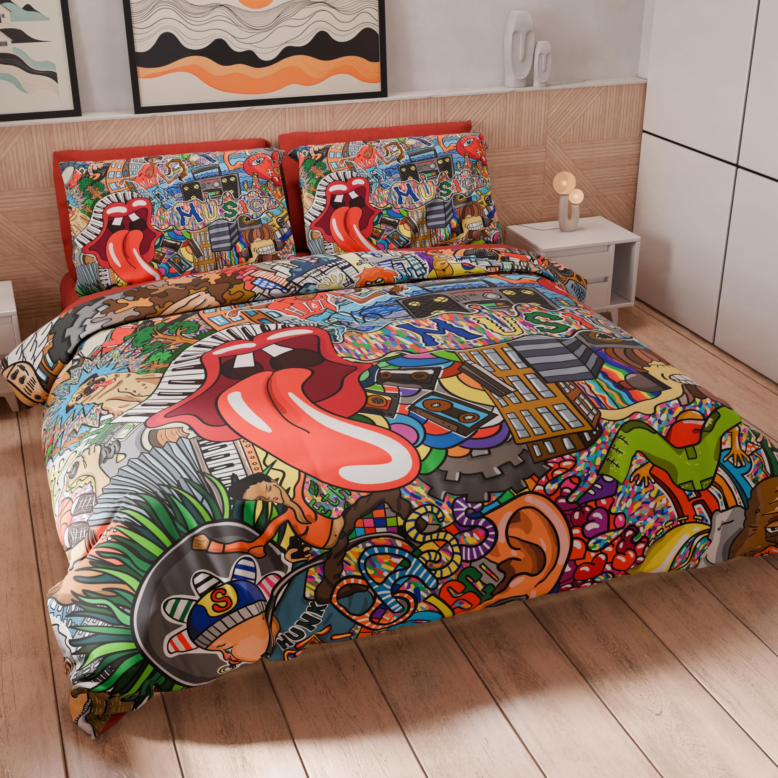 PETTI Artigiani Italiani - Single Duvet Cover 160 x 200 cm, Microfibre Duvet Cover with Digital Print + 1 Pillowcase 50 x 80 cm - Made in Italy - Murals