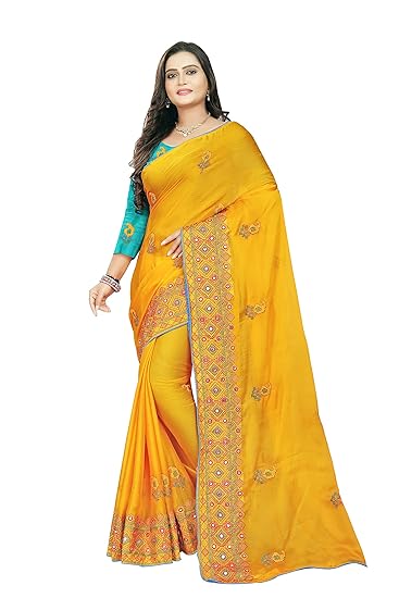 Self Design Fashion Moss Chiffon Saree SAREE WITH MULTI EMBROIDERY ACRYLIC, THREAD WORK with MIRROR WORK