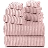 REDKISS Pink Microfiber Bath Towels Set 8 Piece - 70x35 Inches Bathroom Towels of 8 Large, Oversized Bath Towel with 2 Hair Towel Wrap, Highly Absorbent Soft Shower Towels for Bathroom, Hotel, Gym