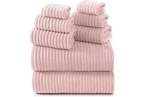 REDKISS Pink Bath Towels Set 8 Piece - Microfiber Bathroom Towels of 8 Large, Highly Absorbent Bath Towel, Soft Shower Towel for Bathroom, Hotel 2 Bath Sheet 2 Hand 2 Washcloths 2 Hair Towel Wrap