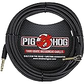 Pig Hog - PCH20BKR PC-H20BKR Right-Angle 1/4" to 1/4" Black Woven Guitar Instrument Cable, 20 Feet