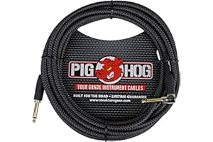 Pig Hog - PCH20BKR PC-H20BKR Right-Angle 1/4" to 1/4" Black Woven Guitar Instrument Cable, 20 Feet
