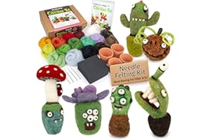Woolbuddy Needle Felting Kit – Cactus & Succulent Felting Kit for Adults & Beginners, Beginner Needle Felting Kit with Wool Roving, Felting Needles, Foam Pad & Clay Pots | Cute DIY Craft Kit Gift