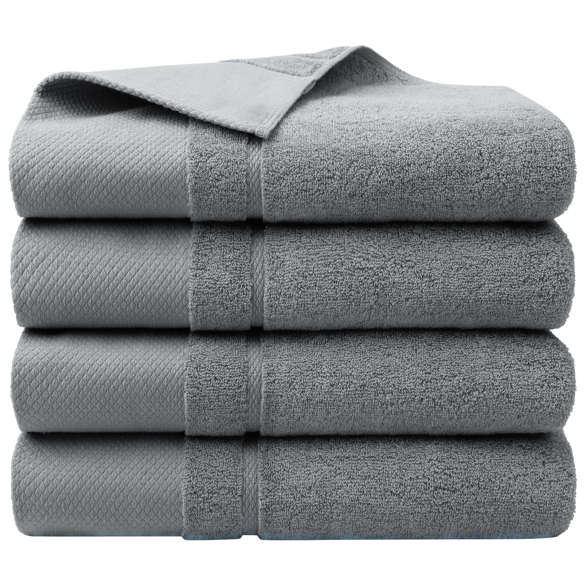 PiccoCasa Bath Towel Set 70 x 140 Cm, 100% Combed Cotton 600 GSM Bath Towels Extra Large and Soft, Highly Absorbent Hand Towels for Bathroom - Grey Hand Towel Set of 4