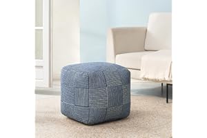Anji Mountain 100% Handmade & Handcrafted Comfortable Home Décor Pouf Ottoman Footrest for Living Room, Bedroom, Nursery, Kidsroom, Patio Furniture - (20" x 20" x 20" - Sailor Blue)