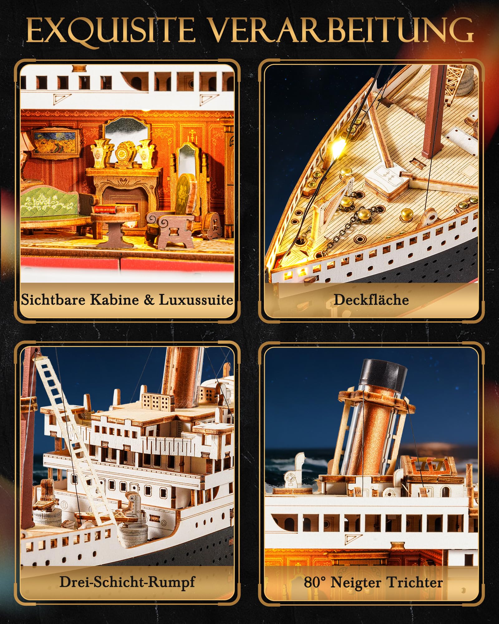 Rolife 3D-Holzpuzzle Titanic Schiffsmodell - 433-teiliges Steckbaustein Bausatz 6 Stunden Montagezeit, Sammler Wohnkultur Deko, Erwachsene, Bastler und Geschichtsinteressierte 7