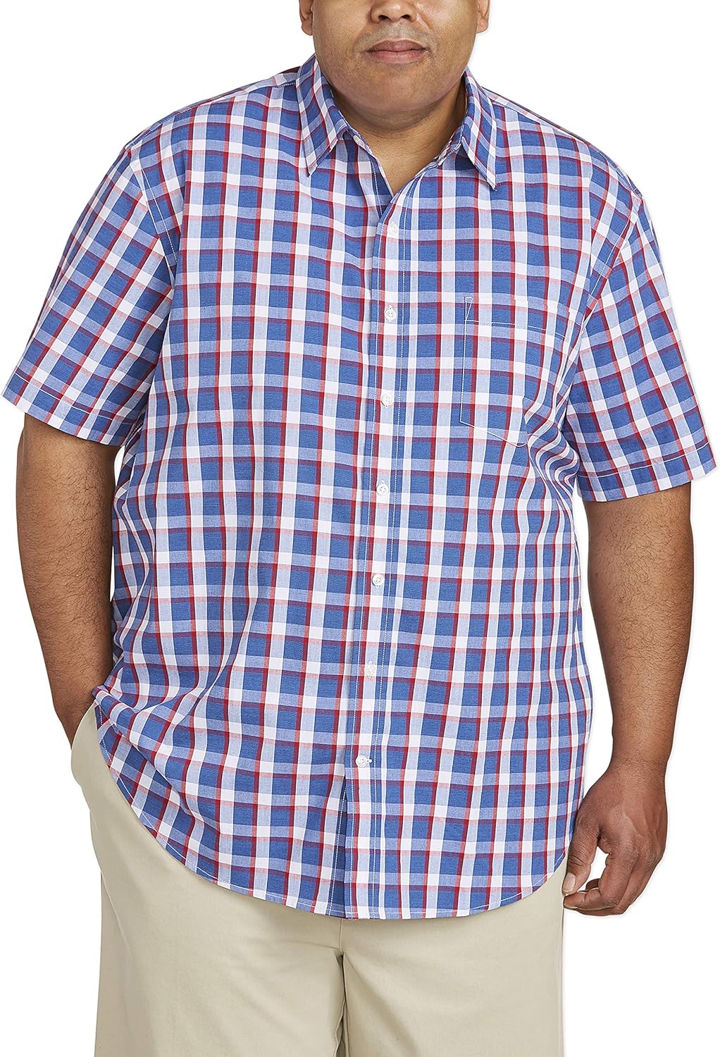  Essentials Men's Big & Tall Short-Sleeve Plaid Shirt fit by DXL: Clothing