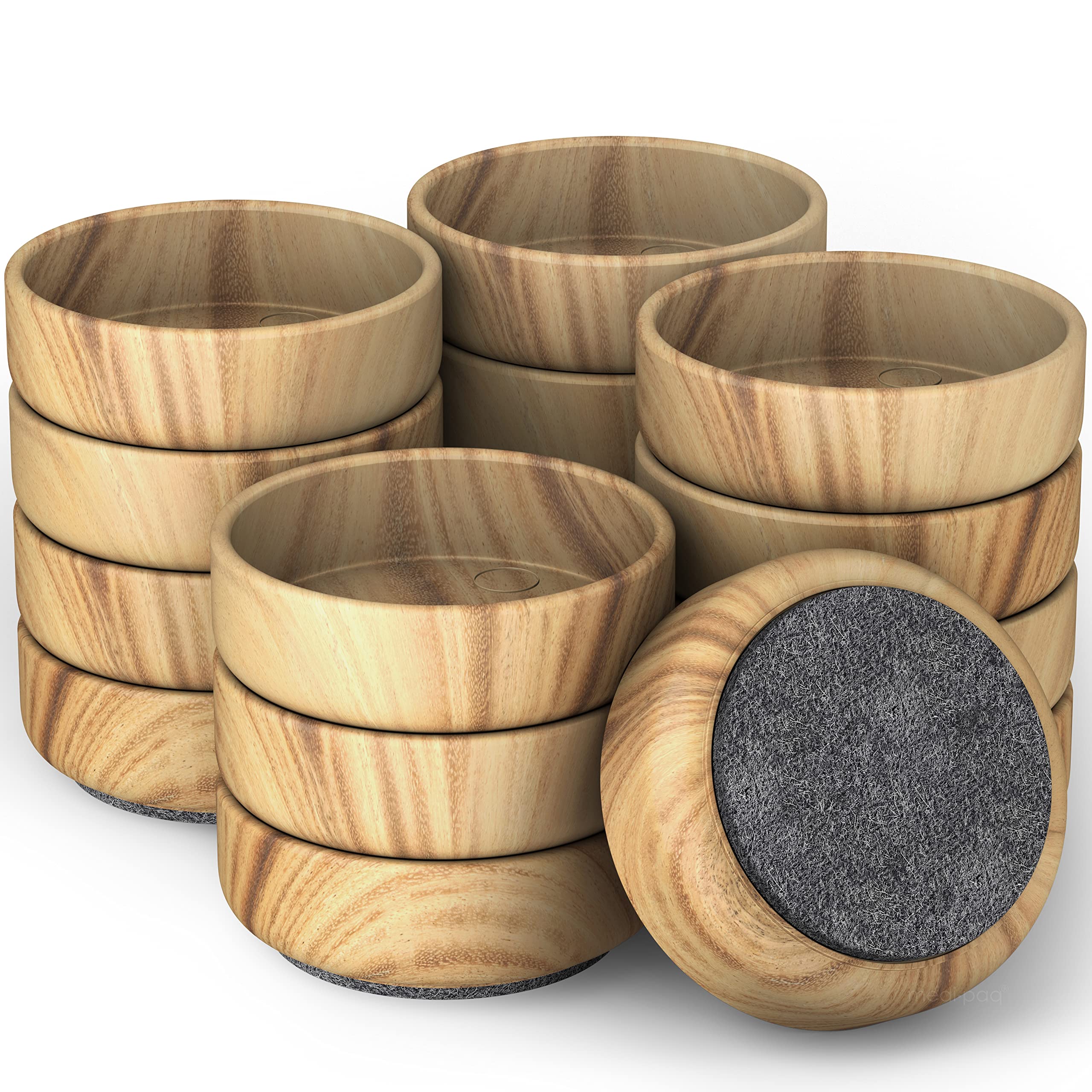 Medipaq Felt Castor Cups – 16x Large 60mm Dark Wood Grain – Protects Wooden & Smooth Floors – Chair & Furniture Leg Protectors