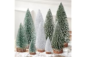 HOMMTINA 9Pcs Mini Christmas Trees Christmas Decor Artificial Christmas Decorations with 4 Sizes, Christmas Tree Bottle Brush Trees Christmas Table Decorations (Green Silver)