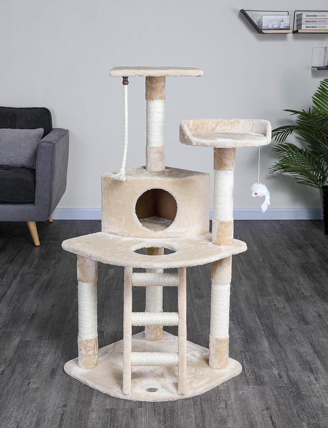 Go Pet Club Cat Tree Condo House, 32W x 25L x 47.5H Inches, Beige : Cat Houses And Condos : Pet Supplies