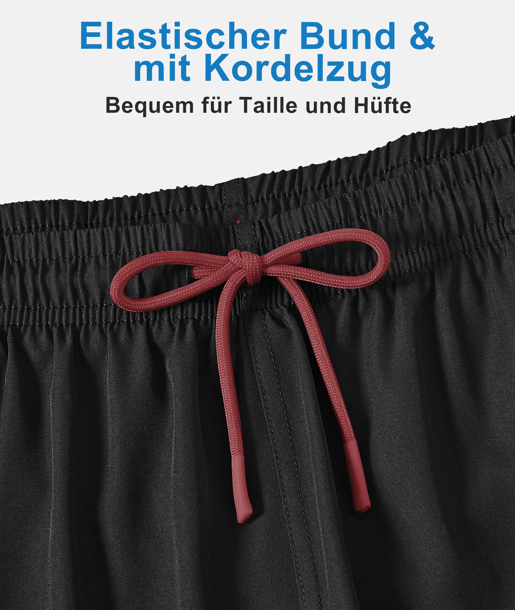 Zoofly Schwimmhose Herren mit Taschen Gym Shorts Zipper Pockets Boardshorts für Männer Atmungsaktive Badehose Mann mit Tunnelzug Schwarz L 5
