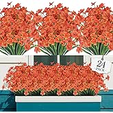 AGIRL 24 Bundles Artificial Fall Flowers Outdoor Indoor Decoration,Fake Plastic Flowers,Faux Mums Plant for Thanksgiving Fall Decor,for Hanging Outside Garden Front Door Porch Patio Window Box