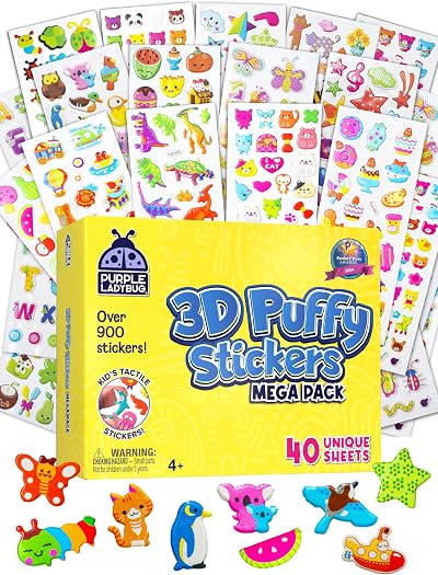 Purple Ladybug 3D Puffy Stickers Kids 40 Sheets 950+ Assorted