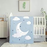 La Premura Sleeping Moon Baby Nursery Crib Bedding Set, 3 Piece Standard Size Crib Bedding Set, Blue and Grey
