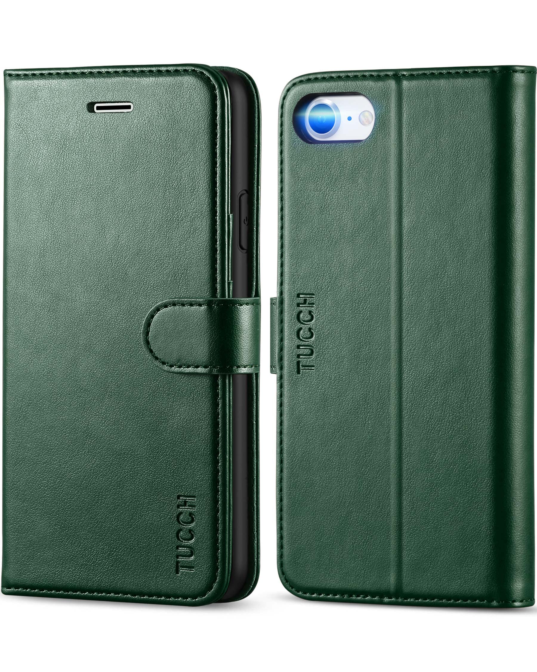 Photo 1 of TUCCH Wallet Case for iPhone SE 2022/SE 2020/iPhone 8/7, PU Leather Folio with Stand Card Slot Magnetic Closure Flip Cover [TPU Interior Case] Compatible with iPhone SE 3/SE2/8/7, Midnight Green