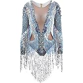 YUANTONG Silver Glitter Rhinestone Drag Queen Bodysuit For Women Sexy Sequin Costumes Fringe Outfit