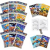 TINYMILLS Monster Truck Coloring Book Set with 12 Coloring Books and 48 Crayons Monster Truck Birthday Party Supplies Favor Bag Filler Carnival Prizes Rewards Classroom Party