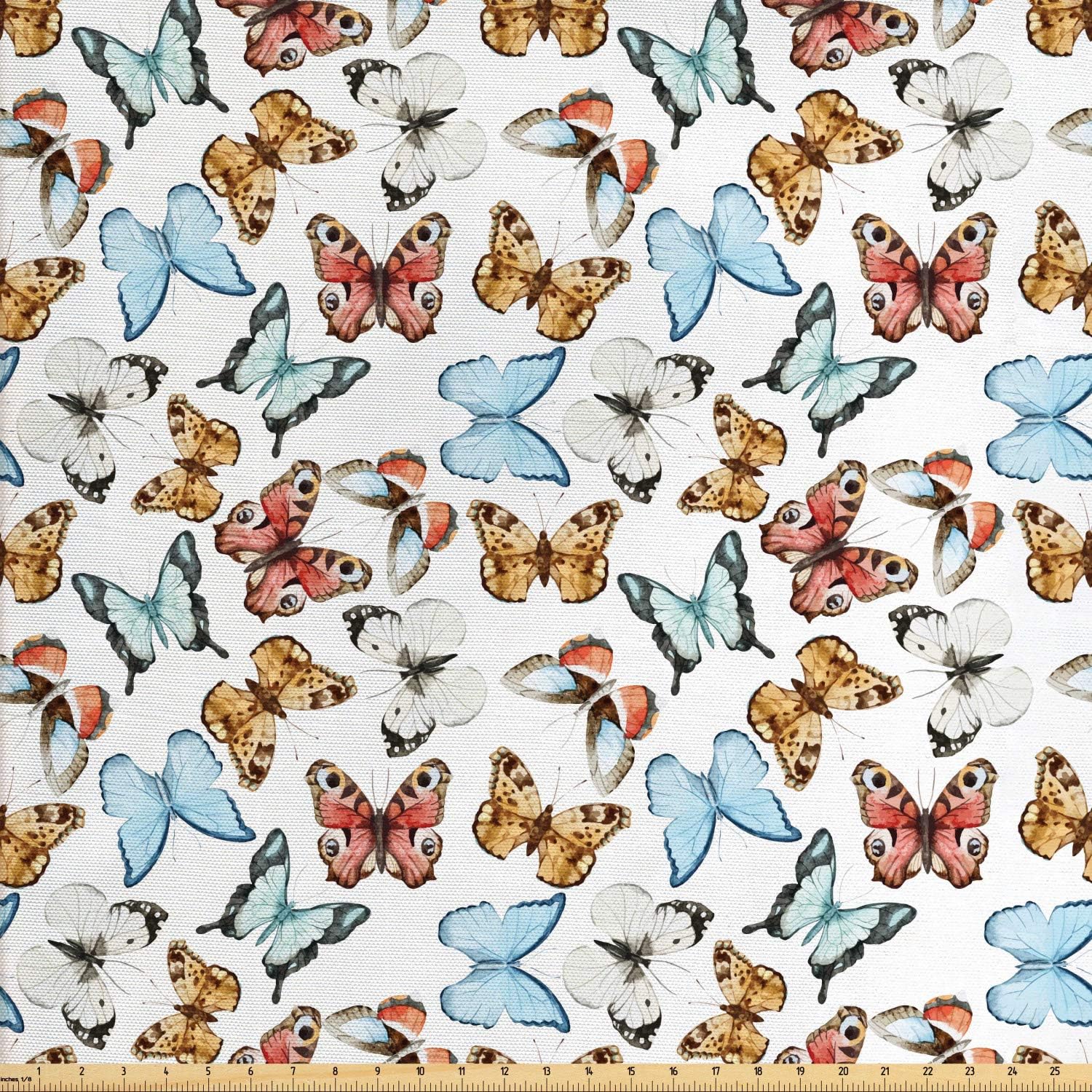 Amazon Com Ambesonne Butterfly Fabric By The Yard Various Colorful Butterflies Watercolor Style Wild Nature Bohemian Design Print Decorative Fabric For Upholstery And Home Accents 2 Yards Blue White