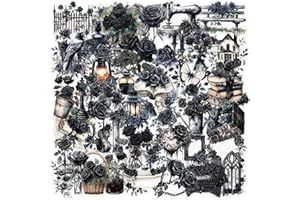 YOUTHSTORE 50 Pieces Dark Rose Stickers for Scrapbooking,Gothic Style Waterproof Self-Adhesive Journal Stickers Transparent PET Dark Aesthetics Deals for Supplies Stocking Stuffers Card Making Letters DIY