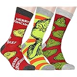 Bioworld Dr Seuss GRINCH Merry Grinchmas Adult Holiday 3 Pair Crew Socks