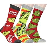 Bioworld Dr. Seuss GRINCH Merry Grinchmas Adult Holiday 3 Pair Crew Socks