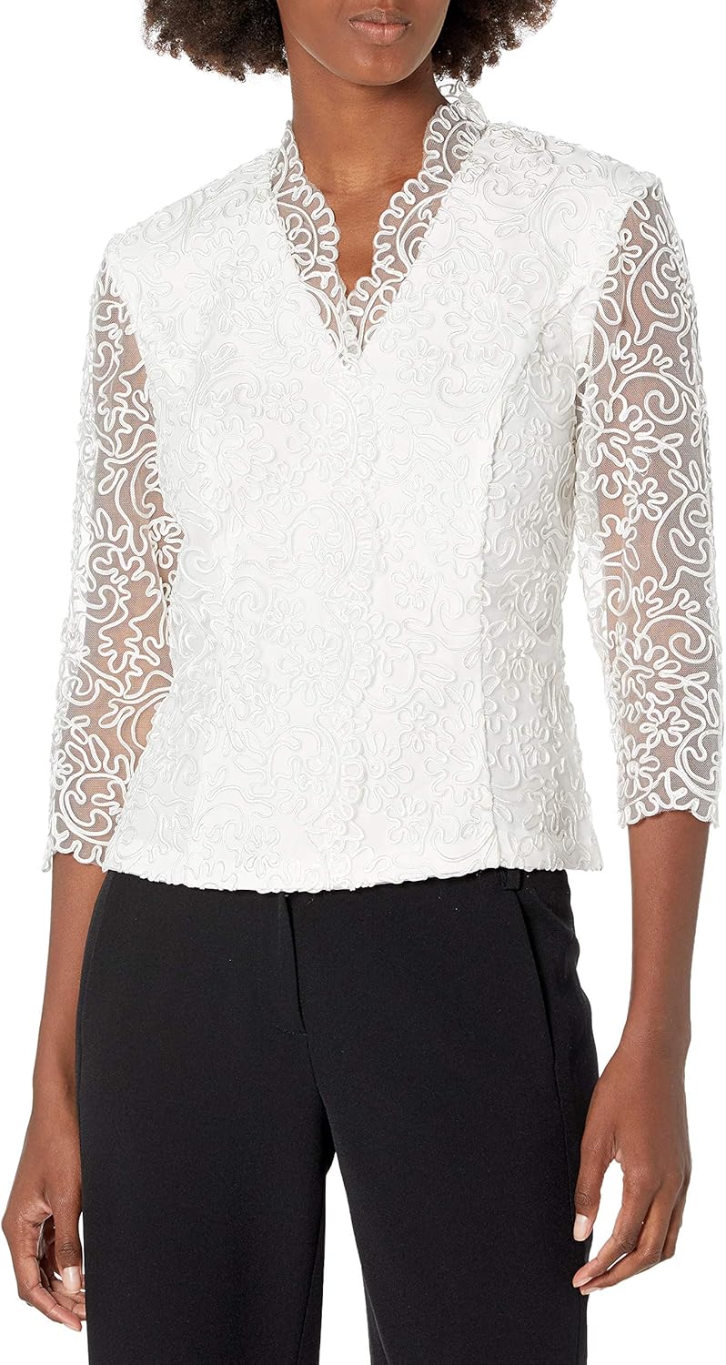 Alex Evenings Women's Embroidered Blouse with Scallop Detail at Amazon