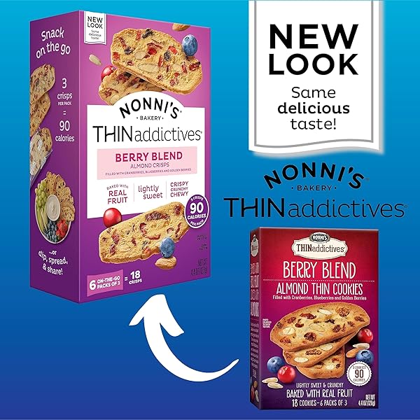 NONNI’S THINADDICTIVES ALMOND THIN COOKIES – BERRY BLEND ALMOND COOKIES – ALMOND COOKIE THINS W/CRANBERRIES BLUEBERRIES GOLDENBERRIES RAISINS SUNFLOWER SEEDS – KOSHER – 4.4 OZ