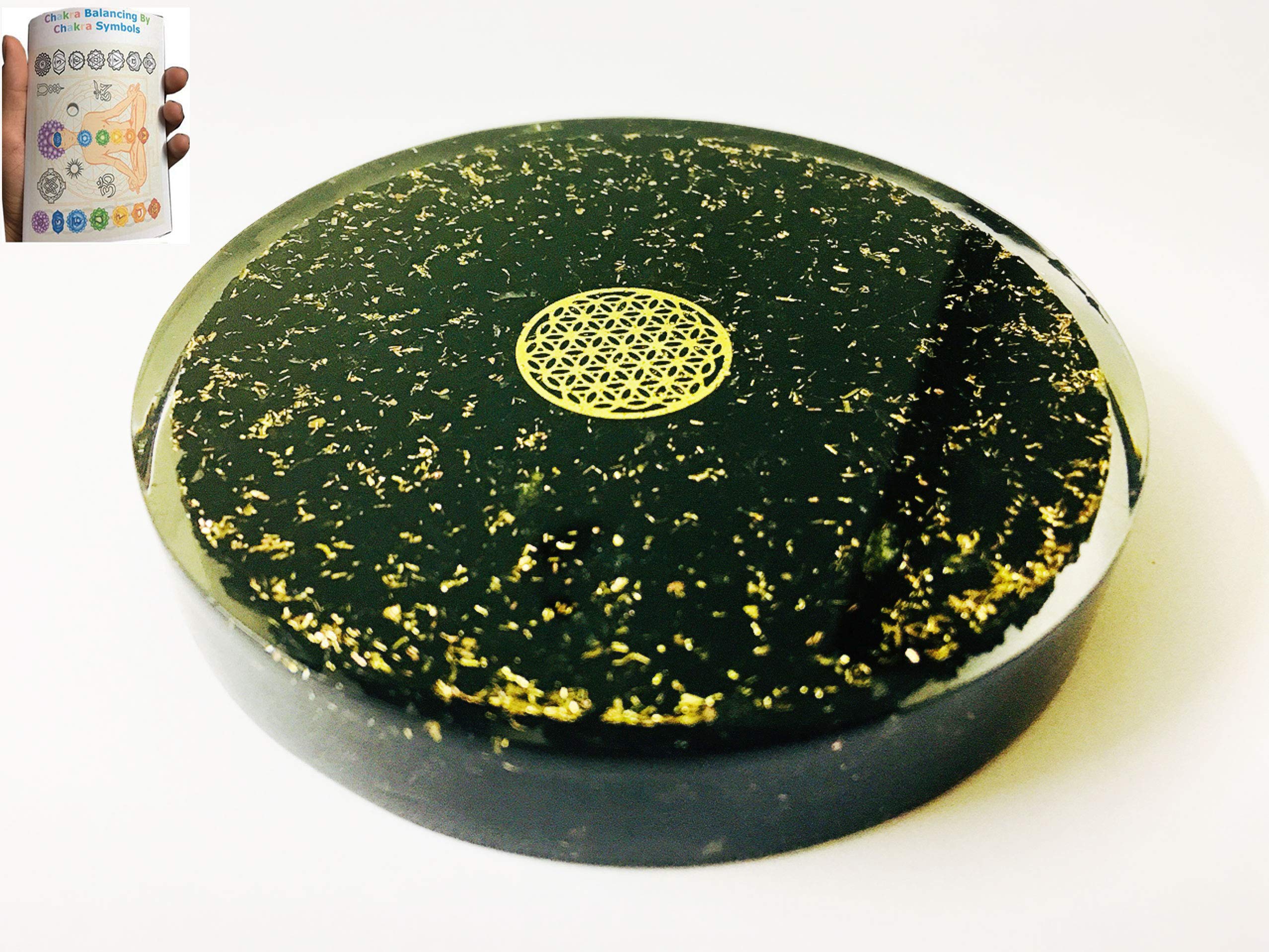 Kyanite Chakra Gemstone Tea Coaster Mixed Gemstone Tea Coaster Flower of Life Round 7 Chakra Stone Neutral-Space Super-Cell Geometry Plates Powerforms Harmonious Resonance Energized Chakra
