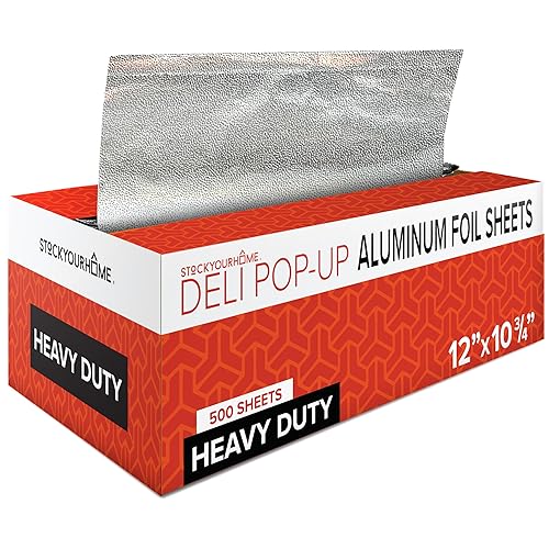 12' Ultra Heavy Duty Pop Up Deli Aluminum Foil, 500 Pre-Cut Sheets, Ideal for Restaurant, Food, Burrito, Hot Dog or Sandwich