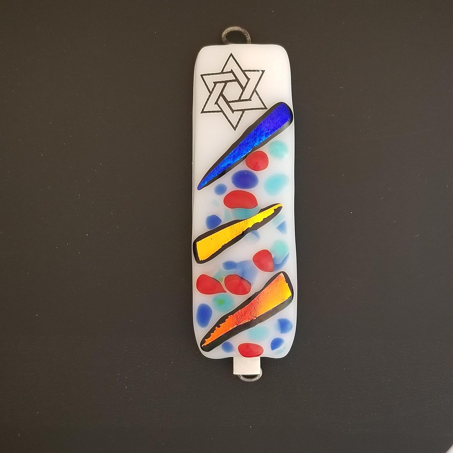 Handmade Fused Glass Art Mezuzah, Dichroic Fused Glass