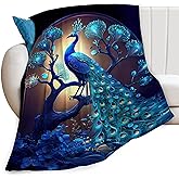 Peacock Blanket Tree Animal Print Throw Blankets for Couch Sofa Bed Stuff Decor Lightweight Soft Cozy Fleece Plush Warm Flannel Bedding Gifts for Women Baby Boys Girls Kids Adults Lover 40"x50"