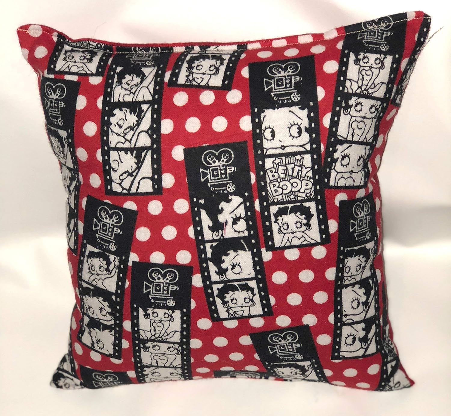 Betty Boop Pillow Film Strip Boop Pillow 10 inches by 11 inches Handmade Hypoallergenic Flannel with Flannel Backing Ideal for Gift and Multiple Uses