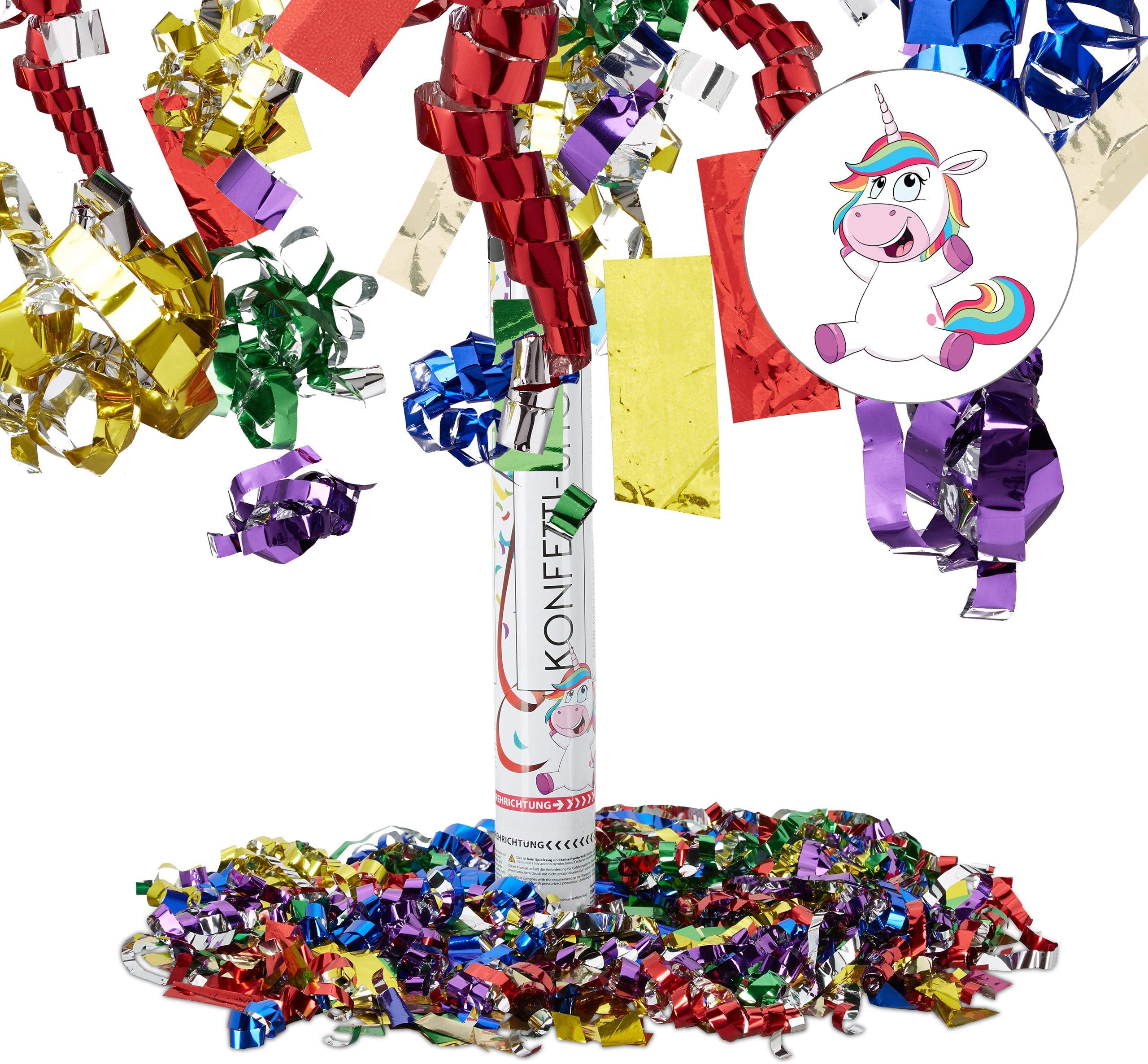 Relaxdays Party Popper 40 cm, Unicorn Glitter, 8m Effect Height, Wedding, Birthday, Halloween, Confetti Shower, Colourful