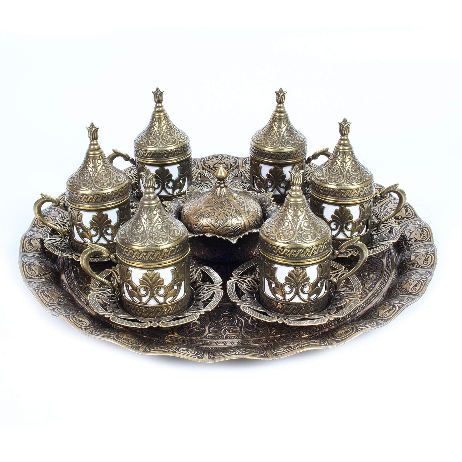 Amazon.com: Traditional Design Cast Zamak Turkish Armenian Arabic Greek  Coffee Set, Coffee Cup, Espresso Set, Tea Set for Six- Antique Gold-  (CS6-205): Handmade