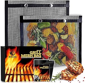 12 x 9.5 inches BBQ Mesh Grill Bags with Non Stick BBQ Grill Mat - Pack