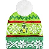 Elf Movie Beanie Hat, Buddy The Elf Christmas Adult Winter Knit Cap with Cuff and Pom, Green, One Size
